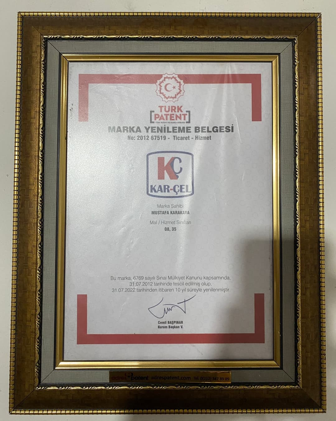 Türk Patent Marka Yenileme Belgesi